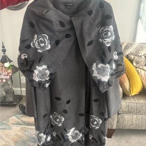 Samuel Dong Grey Embellished Coat. Polyester/Rayon
